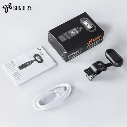 Sondery Clip On Tuner Rechargeable TFT Screen for Guitar Bass Ukulele and Wind Instruments, Headstock Chromatic Tuner Calibration 410-460Hz, Easy to Read in Strong Lights, Dual Rotatable Clip Design