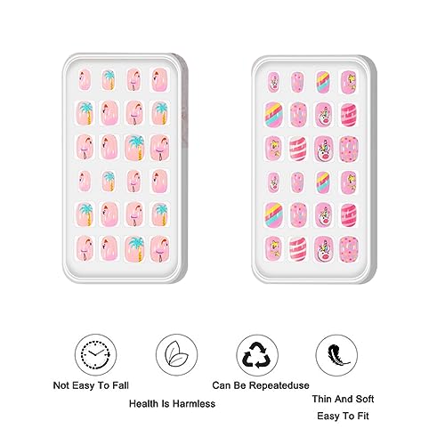 JOCXZI false nails for kids,kids stick on nails,kids false nails,stick on nails for kids,kids false nails stick on,2 sets of cartoon printed false nails with adhesive backing pieces (48 pieces)