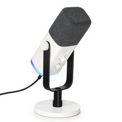 FIFINE PC Gaming Microphone, XLR/USB Microphone for Podcast Recording, Dynamic Mic with RGB, Mic Mute, Monitoring Headphones Jack for Computer/PS4/PS5, for Voice-over Vocal Video-AmpliGame AM8 White