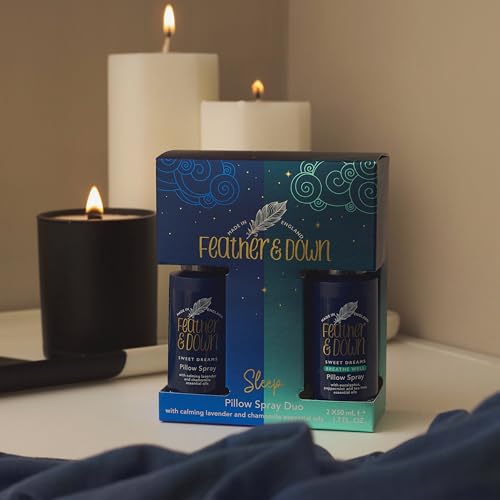 Feather & Down Pillow Spray Duo Set (50ml Sweet Dreams Pillow Spray & 50ml Breathe Well Pillow Spray) - The Perfect Combination for a Peaceful Night's Sleep. Cruelty Free. Vegan Friendly.