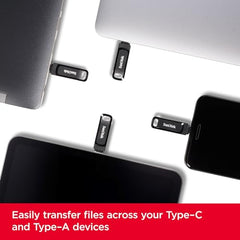 SanDisk 64GB Ultra Dual Drive Go USB Type-C Flash Drive with reversible USB Type-C and USB Type-A connectors, for smartphones, tablets, Macs and computers, Black