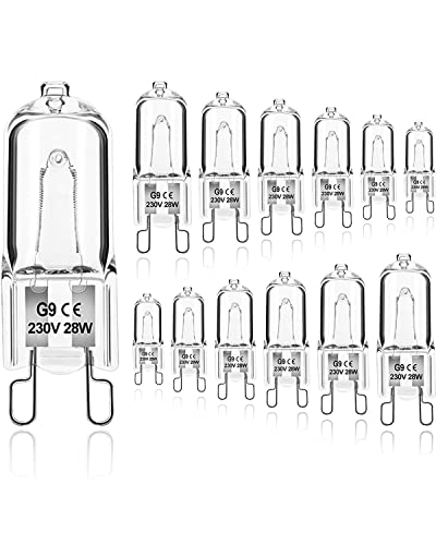 Jaenmsa G9 Halogen Light Bulbs, G9 28W Halogen Bulbs， Clear Capsule Bulb Dimmable 28W 230V Warm White Lamp Bulb for Oven Microwave Cooker Ceiling Lights,12 Pack