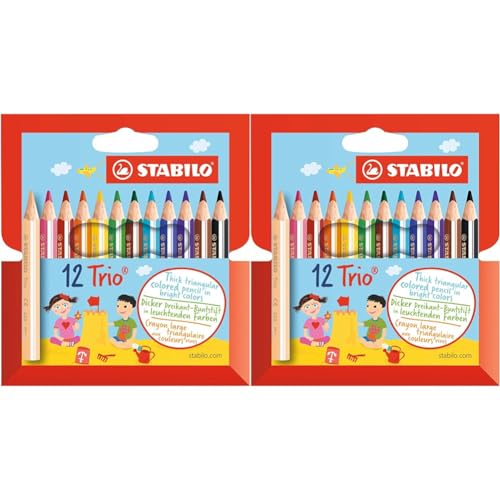 STABILO Triangular Colouring Pencil Trio thick short - Pack of 24 - Assorted Colours