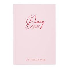 Invero 2024 Week To View Diary A5 Hardback Diary - Jan 2024 to Dec 2024 Planner Organizer Calendar with Hour Intervals & Worldwide Travel and Metric Information - Pink