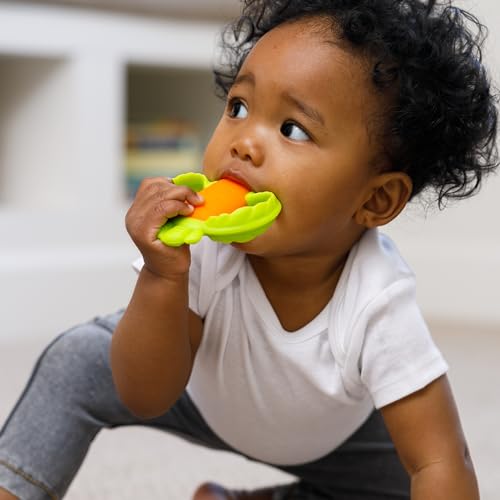 Infantino - Lil' Nibble Teethers - Carot Toother - Toy Toother - Silicone Soft-Textured Teether - Sensory Exploration - Teething Relief - Easy to Hold Handles - 0 Month and - 1 Unit - Multicolor