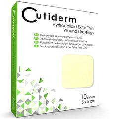 Pack of 10 Cutiderm Sterile Hydrocolloid Extra Thin Adhesive Wound Dressing 5cm x 5cm - for Cuts, Grazes, Superficial and Partial Thickness Burns, Pressure sores, and Venous Leg ulcers