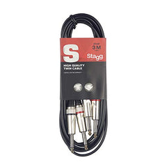 Stagg STC3P Phone Plug - Phone Plug Audio Twin Cable - 3m (Pack of 2)