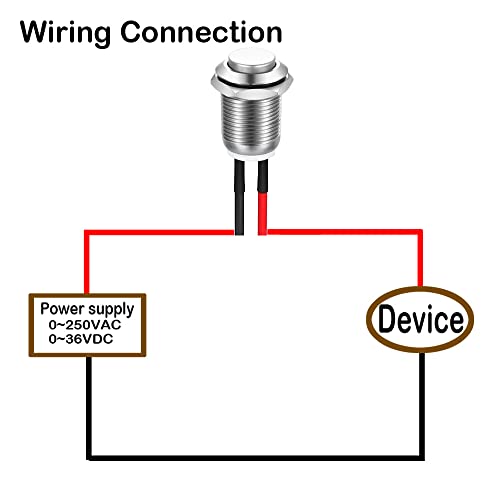 Gebildet 5 Pcs Prewired Waterproof Push Button Momentary Stainless Steel Push Button On Off 12mm 2A 12V/24V/125V/250V AC (High Head)