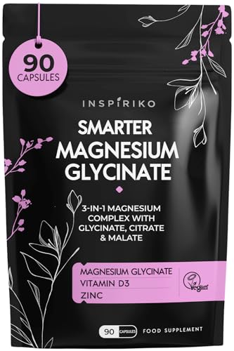 Magnesium Glycinate Supplements for Women - Reduces Fatigue, Leg Cramps & Supports Sleep. Chelated 3-in-1 Magnesium Glycinate Complex with Bisglycinate, Malate & Citrate. 90 Capsules, Made in UK