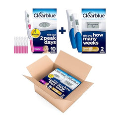 Clearblue Pregnancy Test - Digital with Weeks Indicator, 2 Digital Tests & Digital Ovulation Test Kit (OPK) - Clearblue, Proven to Help You Get Pregnant, 1 Digital Holder and 10 Tests