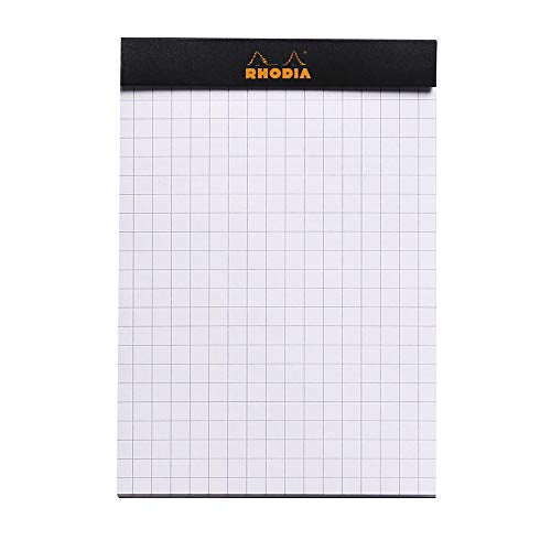 RHODIA 122009C - Stapled Notepad N°12 Black - 8.5x12 cm - Small Squares - 80 Detachable Sheets - White Clairefontaine Paper 80 g/m - Soft and Resistant Coated Card Cover - Basics