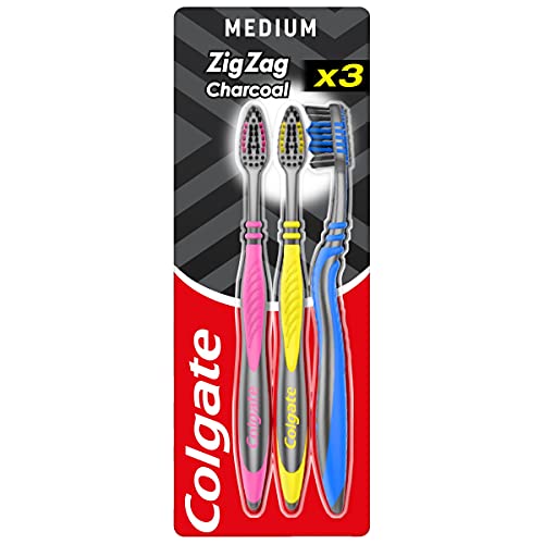 Colgate ZigZag Black Medium Toothbrush, Pack of 3 (Assorted Color)