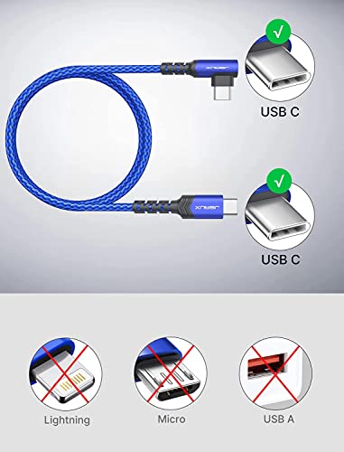 JSAUX USB C to USB C Cable 100W [2-Pack 2M], Right Angle USB Type C to C Charger Cable Fast Charging Compatible for iPhone 15 Plus Pro Max, Samsung Galaxy S24 Ultra S23 S22 S21 S20, iPad Pro Air -Blue