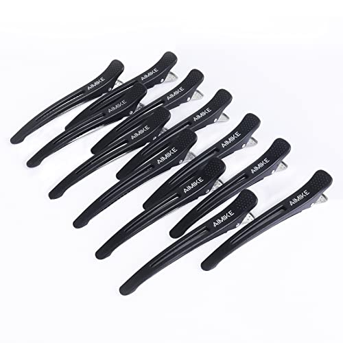 AIMIKE 12pcs Professional Hair Clips for Styling Sectioning, Non Slip No-Trace Duck Billed Hair Clips with Silicone Band, Salon and Home Hair Cutting Clips for Hairdresser, Women, Men - Black 10.9cm