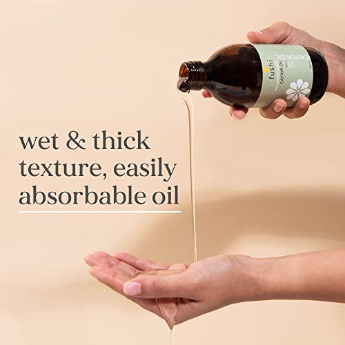 Fushi Organic Castor Oil 250ml Glass Bottle 100% Pure Cold & Fresh-Pressed For Dry Skin & Hair Growth, Eyelashes & Eyebrows Hexane Free Natural Food-grade Sustainably Sourced