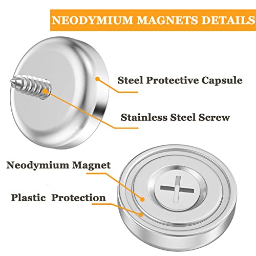 MIN CI 10pcs Neodymium Magnets, 20mm Magnets Strong Heavy Duty 35lbs Magnet with Hole and Steel Capsule Rare Earth Magnets Round Magnets Pot Magnet with Screws