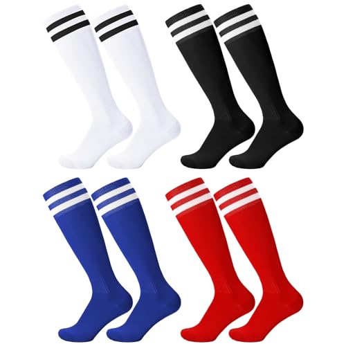 Zuimei 4 Pairs Childrens Football Socks Kids Football Socks Breathable Soccer Socks Long Football Sports Socks for Kids Boys Girls Youth Junior Running, Training, Rugby, Hockey (Aged 5-13)