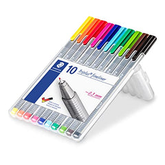 STAEDTLER 334 SB10 Triplus Fineliner Superfine Pen, 0.3mm Line Width - Assorted Colours (Desktop Box of 10)