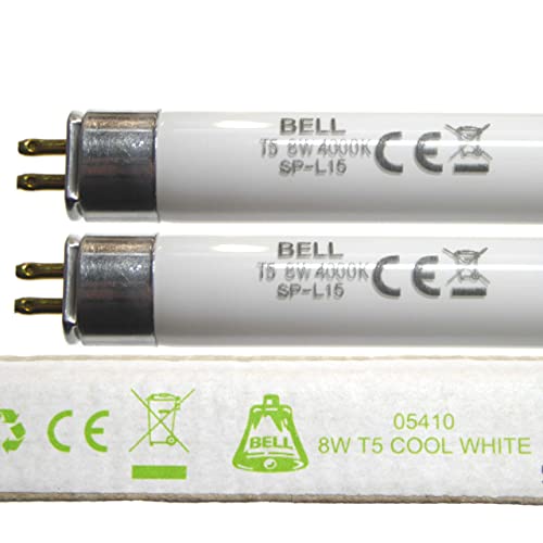 2 Pack 8w T5 300mm 12 inches Fluorescent Tubes Cool White 4000k G5 Cap for Emergency and Strip Lights 8 Watt Bell Lighting 05410