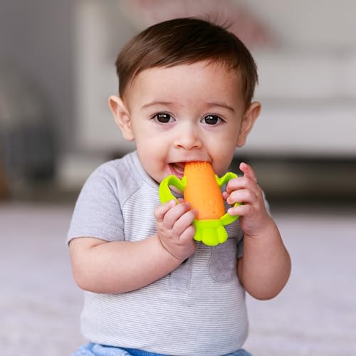 Infantino - Lil' Nibble Teethers - Carot Toother - Toy Toother - Silicone Soft-Textured Teether - Sensory Exploration - Teething Relief - Easy to Hold Handles - 0 Month and - 1 Unit - Multicolor