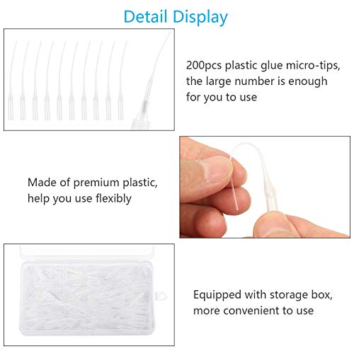 CHALA Fine Tip Glue Applicator,200pcs Plastic Needle Tip Glue Bottle Extender Glue Precision Micro Tips Pipette for Diy Arts Craft Hobby Projects Daily Life Lab Dispensing Adhesive Dispensers