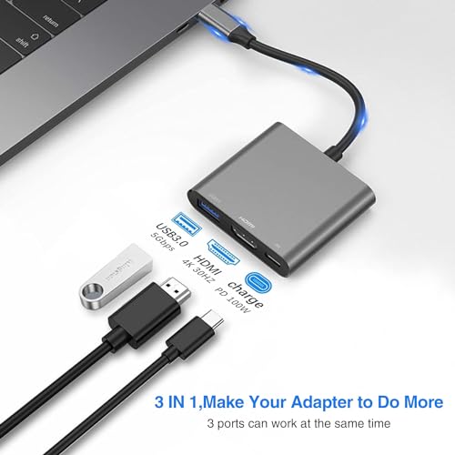 Avigers USB C to HDMI Adapter, USB C to HDMI Multiport Adapter with 100W PD Fast Charging & USB3.0 Port, Type-C to HDMI 4K Converter for iPhone 15,MacBook Pro Air/iPad Pro/Surface/Samsung