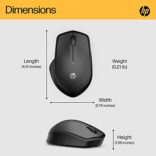 HP 280 Silent PC Wireless Mouse, HP Blue Optical Technology, 1600 DPI to track precisely on any surface90% noise reduction, Comfortable & Ergonomic Design, USB A Dongle Included, Black