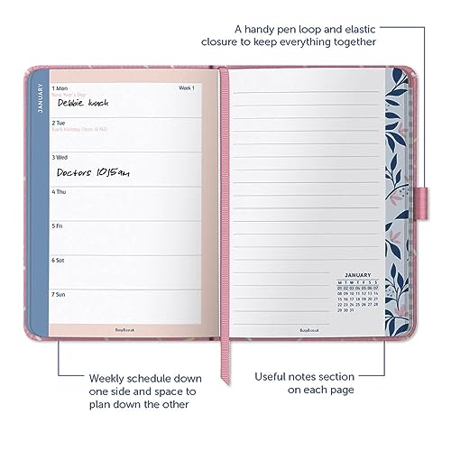 Busy B A6 To Do Diary January to December 2024 - Pink Sprinkle - Faux Leather Week to View Diary with Notes, Tear-Out Lists & Pockets