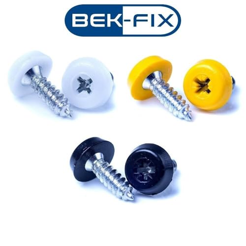 BEK-FIX® Number Plate Oversized Screws Plastic Top 2x White 2x Black 2x Yellow