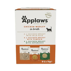 Applaws 100% Natural Wet Cat Food, Pouch Multipack Chicken Selection in Broth 70g, (12 x 70 g Pouches)