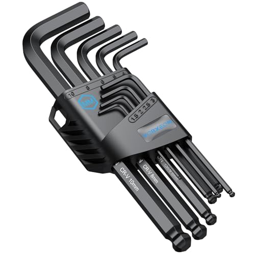 VORXEON 9PCS Allen Wrench Hex Key Set 1.5mm-10mm, Metric Long Ball End Allen Key Set L-Key with Visible Coding for Bike Motorcycle Repair Furniture Assembly Household DIY