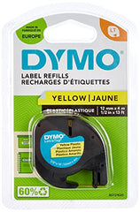 DYMO LetraTag Plastic Labels   Authentic   12 mm x 4 m Roll   Black Print on Yellow   for LetraTag Label Makers