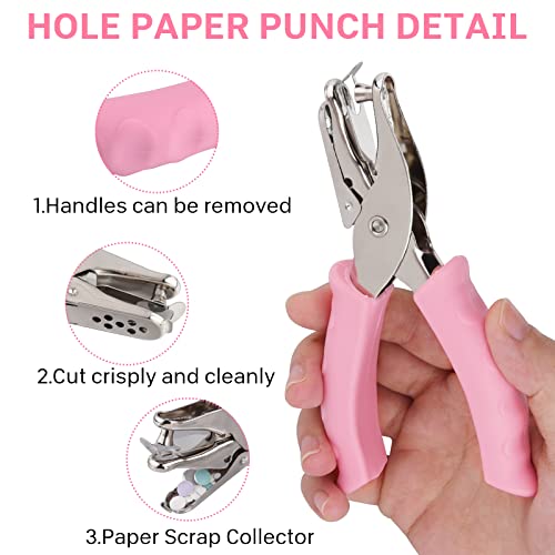 ASTARON 1/4 Inch Handheld Single Hole Punch Paper Hole Puncher, Circle Metal Paper Punch with Soft-Handled for Tags, DIY Crafts, Home Office School Supplies, 3 Colors Options