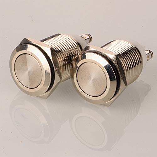 Gebildet 2pcs 16mm 12V/24V/125V/250V/5A Latching Push Button Switch with 2 Screw Terminals Stainless Steel Metal Waterproof Button(Flat Head)