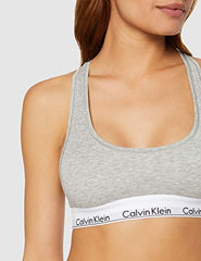 Calvin Klein - Women's Bralette - Modern Cotton - 53% Cotton 35% Modal 12% Elastane - Grey - Cotton Modal Blend - Racerback Styling - Unlined, No Padding - Calvin Klein Logo Print - Size