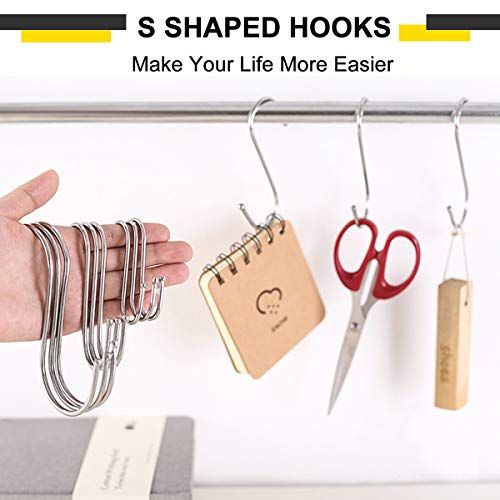 MgcTolBox 20PCS S-Shaped Hooks，Premium Stainless Steel Metal Hanging Hooks Multifunction,Heavy-Duty Hangers for Kitchen Office Bathroom Bedroom (Silver, Small)