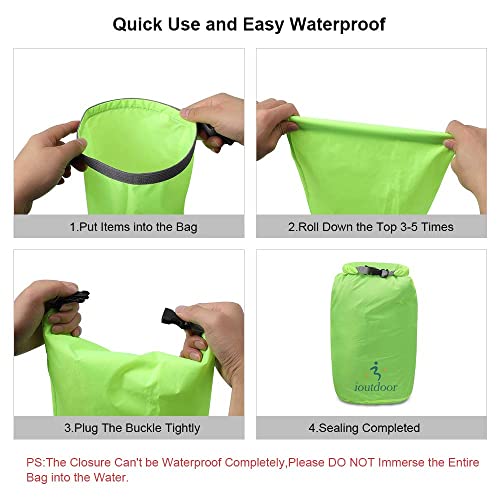 ioutdoor Waterproof Dry Bags Lightweight 2L/5L/10L/20L Keep Dry Clean, Dry Compression Sacks Small Large for Kayaking, Hiking, Swimming, Camping, Canoeing, Boating, Fishing (Green, 2L)