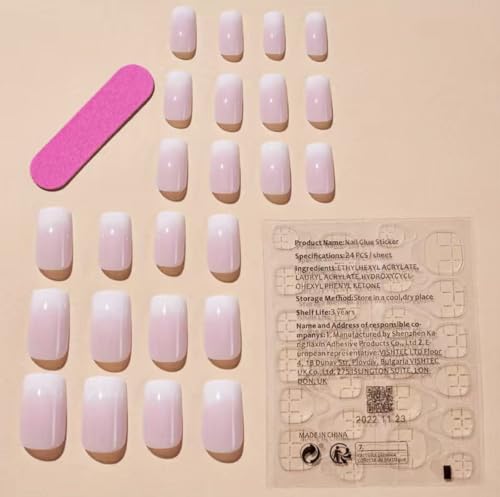 False Nails Medium Square French Manicure Fake Tips Press On Full Cover Nails