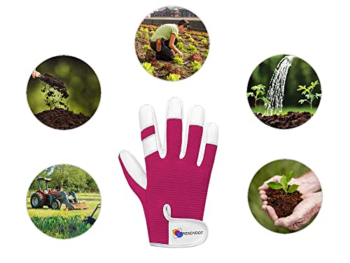 TRENDYDOT Gardening Gloves for Women/Men - Thorn Proof Garden Gloves - Ladies Working Gloves - Breathable Safety Work Gloves - Gardening Gifts, Leather Mechanic Gloves, Garden Tools (Small, Pink)