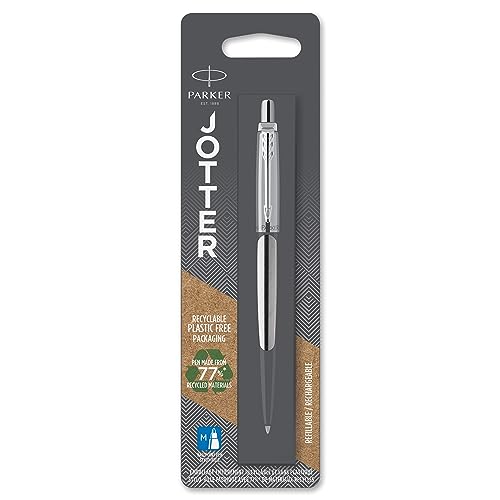 Parker Jotter Ballpoint Pen   Stainless Steel with Chrome Trim   Medium Point Blue Ink