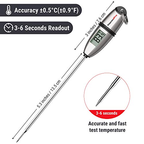 ThermoPro TP02S Digital Meat Thermometer, Instant Read Thermometer for Air Fryers Cooking, 13.5cm Temperature Probe with Tip Cover, Auto-Off and Non-Slip Ring, Ideal for Cooking BBQ Sugar Jam Kitchen