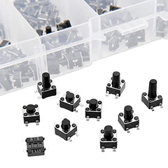 VooGenzek 200 PCS Micro Momentary Tactile Push Button Switch, 4.5×4.5mm 10 Types of Button Switch Assortment Kit, for Fields of Electronic Products, Black