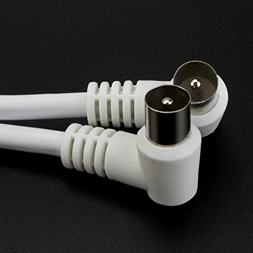 kenable RF Fly Lead Right Angle Male Plug to Plug Coaxial TV Freeview Cable 1m White [1 metres]