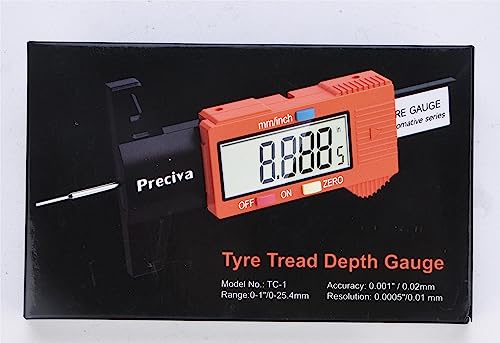 Tyre Tread Depth Gauge, Preciva 0-25.4mm/Inch Digital Tyre Tread Depth Checker, Tire Tread Depth Gauge UK, Tyre Depth Measuring Tool with Large LCD Screen for Cars, Trucks, Motos, Orange