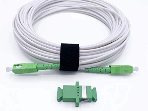 Elfcam® - Fiber Optic Cable Singlemode SC/APC to SC/APC, Delivery with the Coupler for Extending Fiber Optic Cable, Compatible with FTTH Cable, White, 10m / 32.81ft