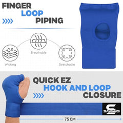 SAWANS Boxing Hand Wraps Inner Gloves for Hand Protection Long Wrist Straps Elasticated, Padded Martial Arts Combat Gloves Punching Bag Training Gel Mitts Muay Thai MMA (L/XL, Blue)