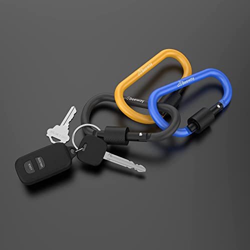 BEEWAY Locking Carabiner, 3 Pack Premium Aluminum Alloy D-Ring Carabiners Key Chain Clip Hook for Camping, Hiking, Traveling, Fishing, Backpack
