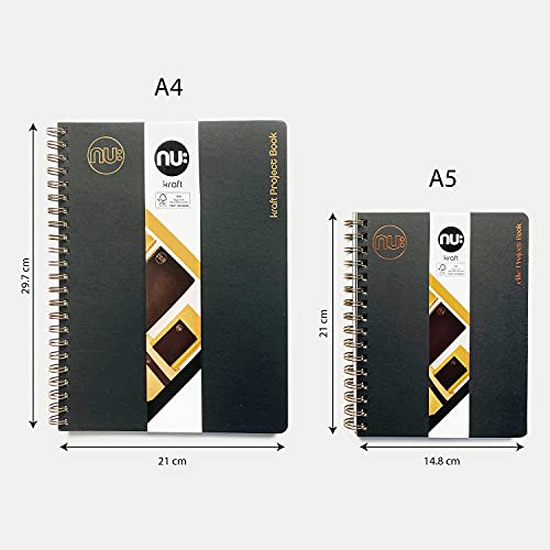 Nu Notebooks - Kraft Range - Black Wire Bound A4 Project Book - Stationery Notebooks - Professional Notepad - 160 Pages