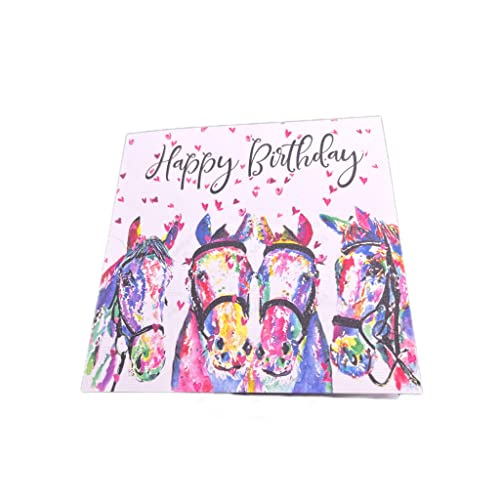 Happy Birthday water coloured themed horse card with hearts background