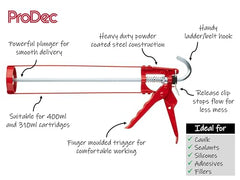 ProDec MG11ES Extra Strong Skeleton Caulking Gun, Sealants, Silicones, Adhesives - Professional Heavy Duty Applicator Suitable for High Viscosity Products,Red,400ml and 310ml